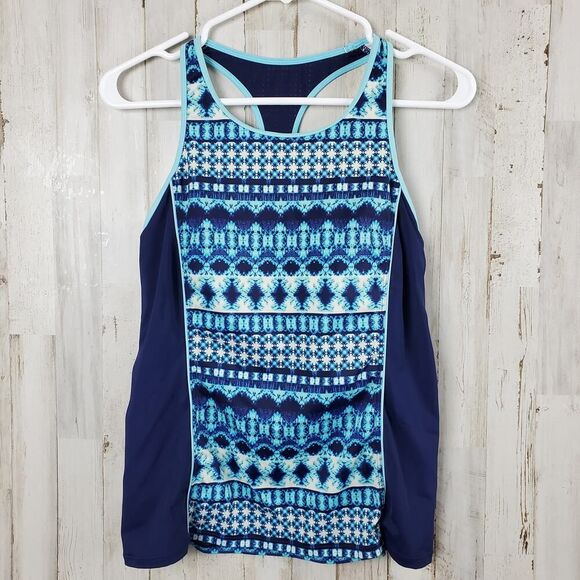 Lands' End Tankini Racerback Swim Top Blue Geometric Size 8 - Picture 1 of 8